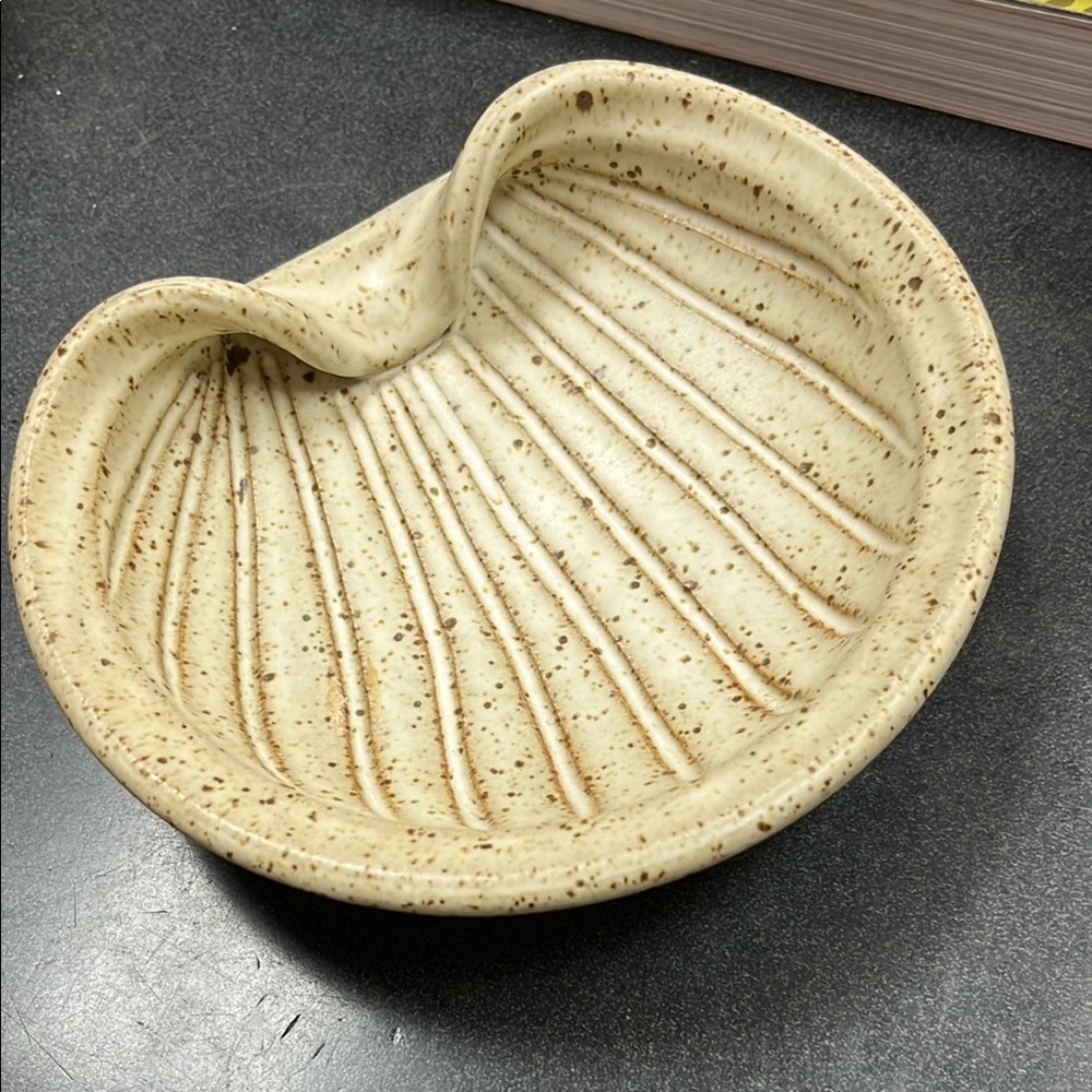 Signed pottery Speckled Cream Ceramic Dish